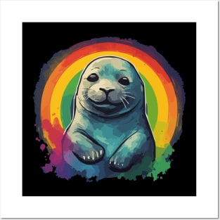 Seal Retro Vintage Sunset Rainbow Posters and Art